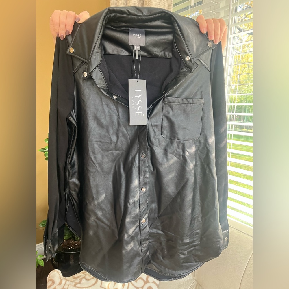 NWT Black Leather Blouse